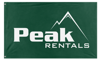 A mockup of the custom flag 'Peak Logo flag' on a white background