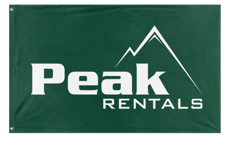 A mockup of the custom flag 'Peak Logo flag' on a white background