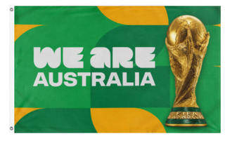 A mockup of the custom flag 'we are australia flag' on a white background