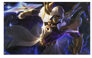 A mockup of the custom flag 'Cosmic Reaver Kassadin flag' on a white background
