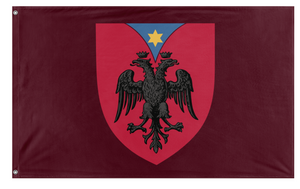 A mockup of the custom flag 'Personal Custom Coat of Arms flag' on a white background