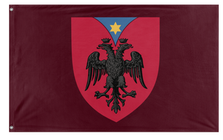 A mockup of the custom flag 'Personal Custom Coat of Arms flag' on a white background