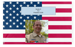 A mockup of the custom flag 'Scotty D flag' on a white background