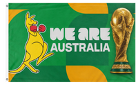 A mockup of the custom flag 'we are australia flag' on a white background