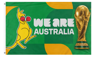 A mockup of the custom flag 'we are australia flag' on a white background