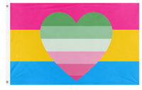 A mockup of the custom flag 'pansexual abroromantic flag' on a white background