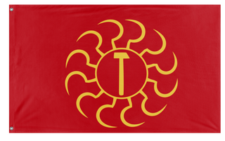 A mockup of the custom flag 'The red sun flag' on a white background