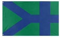 A mockup of the custom flag 'Disillusioned Island flag' on a white background