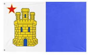A mockup of the custom flag 'Porto Dourado flag' on a white background