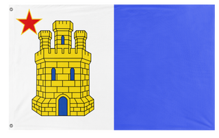 A mockup of the custom flag 'Porto Dourado flag' on a white background