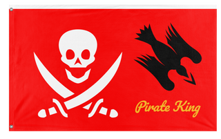 A mockup of the custom flag 'pirate king flag' on a white background
