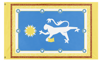 A mockup of the custom flag 'Ceremonial Kesandrian Banner of Akonos flag' on a white background