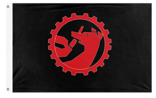 A mockup of the custom flag 'Distributist flag' on a white background
