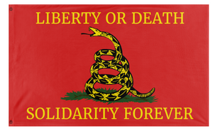 A mockup of the custom flag 'Left Libertarian Gadsden flag' on a white background