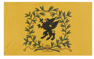 A mockup of the custom flag 'Sormland Regemente Kompanifana flag' on a white background