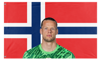 A mockup of the custom flag 'Nyland Goat flag' on a white background