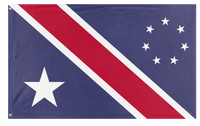 A mockup of the custom flag 'Distinct in Origin, United in Liberty flag' on a white background
