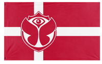 A mockup of the custom flag 'Tomorrowland Denmark flag' on a white background