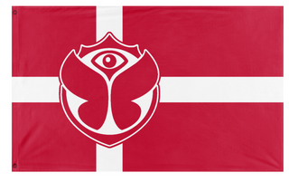 A mockup of the custom flag 'Tomorrowland Denmark flag' on a white background