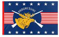 A mockup of the custom flag 'Bull Moose America flag' on a white background