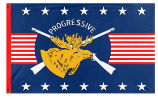 A mockup of the custom flag 'Bull Moose America flag' on a white background