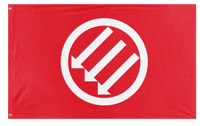 A mockup of the custom flag 'Red and White Iron Front flag' on a white background
