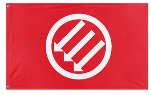 A mockup of the custom flag 'Red and White Iron Front flag' on a white background
