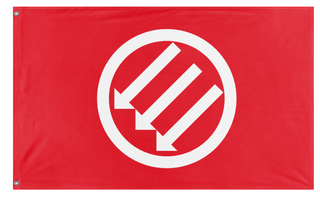 A mockup of the custom flag 'Red and White Iron Front flag' on a white background