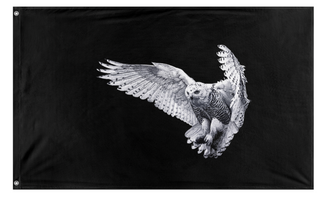 A mockup of the custom flag 'Harfang flag' on a white background