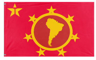 A mockup of the custom flag 'Peoples Federation  of South America flag' on a white background