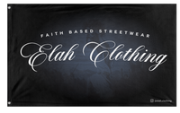 A mockup of the custom flag 'ELAH.CLOTHING flag' on a white background