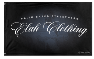 A mockup of the custom flag 'ELAH.CLOTHING flag' on a white background