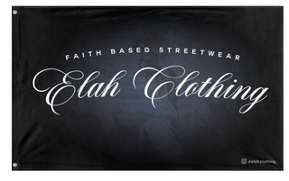 A mockup of the custom flag 'ELAH.CLOTHING flag' on a white background