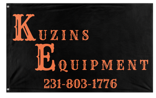 A mockup of the custom flag 'kuzins no logos flag' on a white background