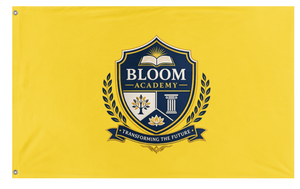A mockup of the custom flag 'Bloom Academy Flag' on a white background