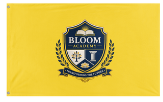 A mockup of the custom flag 'Bloom Academy Flag' on a white background