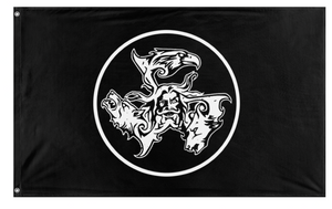 A mockup of the custom flag 'TPF flag' on a white background