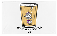 A mockup of the custom flag 'wet n wild flag' on a white background