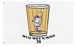 A mockup of the custom flag 'wet n wild flag' on a white background