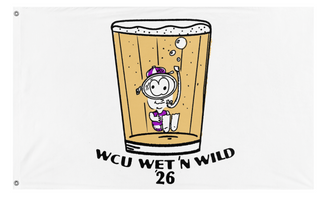 A mockup of the custom flag 'wet n wild flag' on a white background