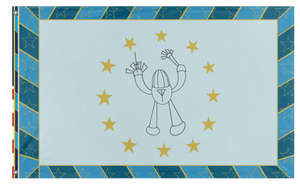A mockup of the custom flag 'Zeno Spaceman flag' on a white background