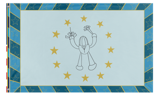 A mockup of the custom flag 'Zeno Spaceman flag' on a white background