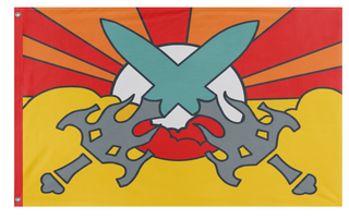 A mockup of the custom flag 'Crossed Swords flag' on a white background