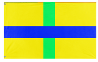A mockup of the custom flag 'Landia' on a white background