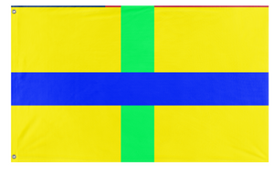 A mockup of the custom flag 'Landia' on a white background
