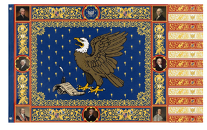 A mockup of the custom flag 'United States in the style of Venice flag' on a white background