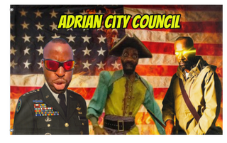 A mockup of the custom flag 'Heroes of Adrian flag' on a white background