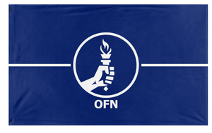 A mockup of the custom flag 'OFN Flag' on a white background