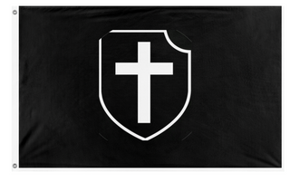 A mockup of the custom flag 'Division Cross knight flag' on a white background