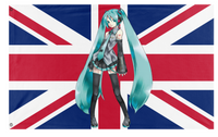A mockup of the custom flag 'MIKU UNION JACK flag' on a white background